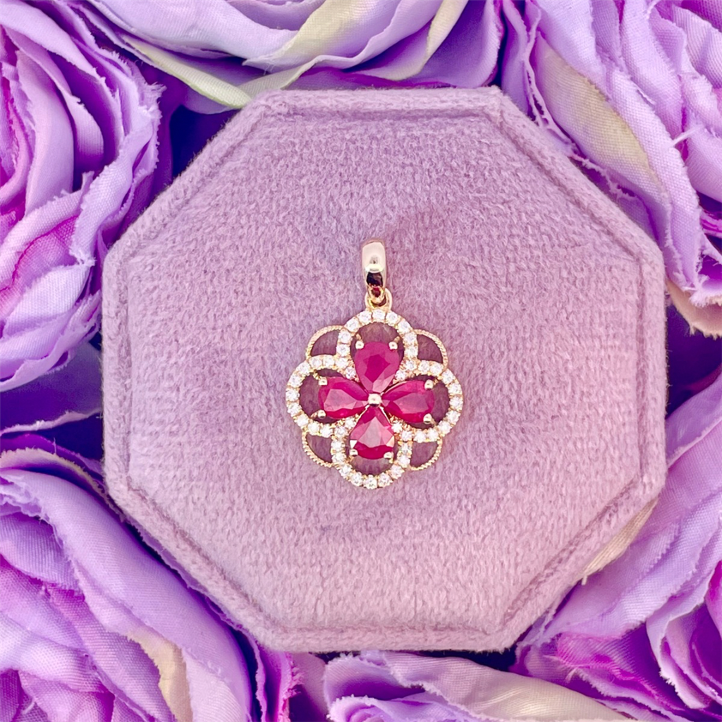 14K Yellow Gold Ruby and Diamond Pendant