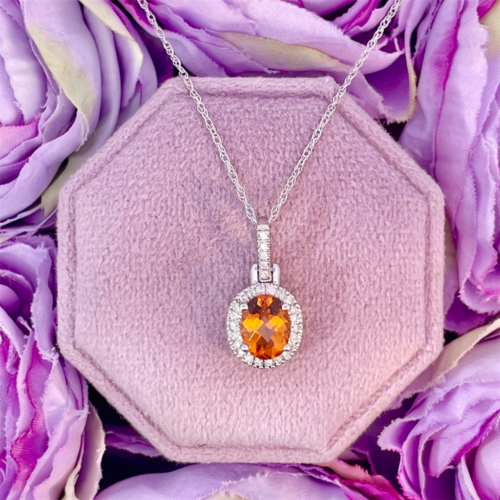 14K White Gold Citrine and Diamond Pendant