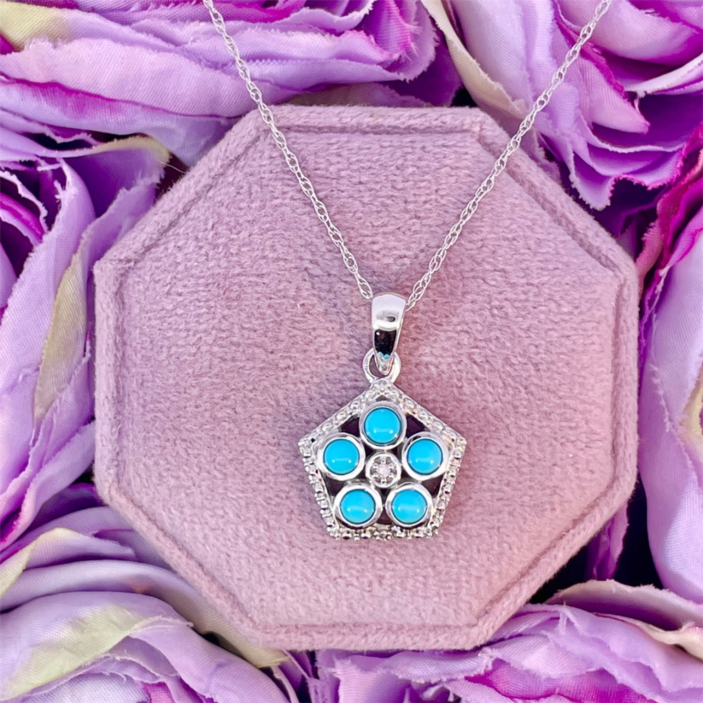 14K White Gold Turquoise and Diamond Pendant