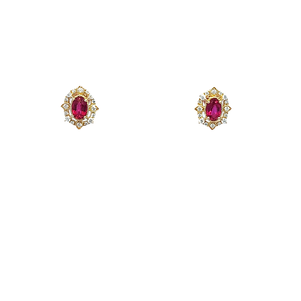 14K Yellow Gold, Ruby and Diamond Earrings