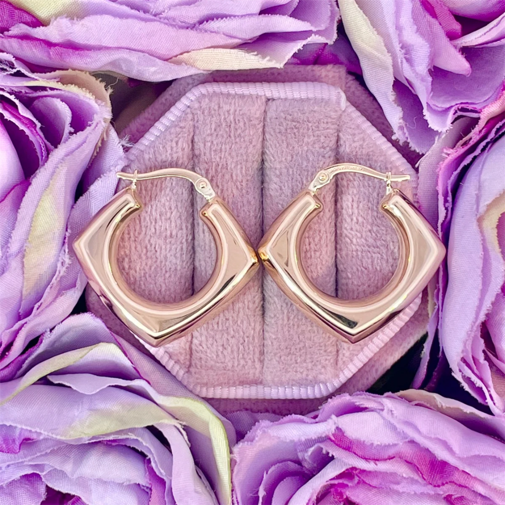 14K Yellow Gold Puffy Square Hoop Earrings