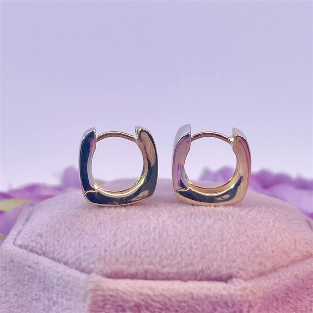 14K Two-Tone Reversible High Polished Square Huggies