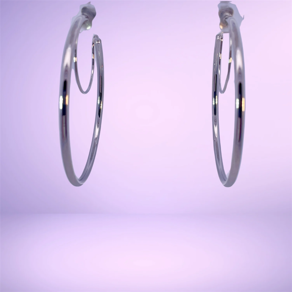 14K White Gold Large Hoop Earrings With Security Wire