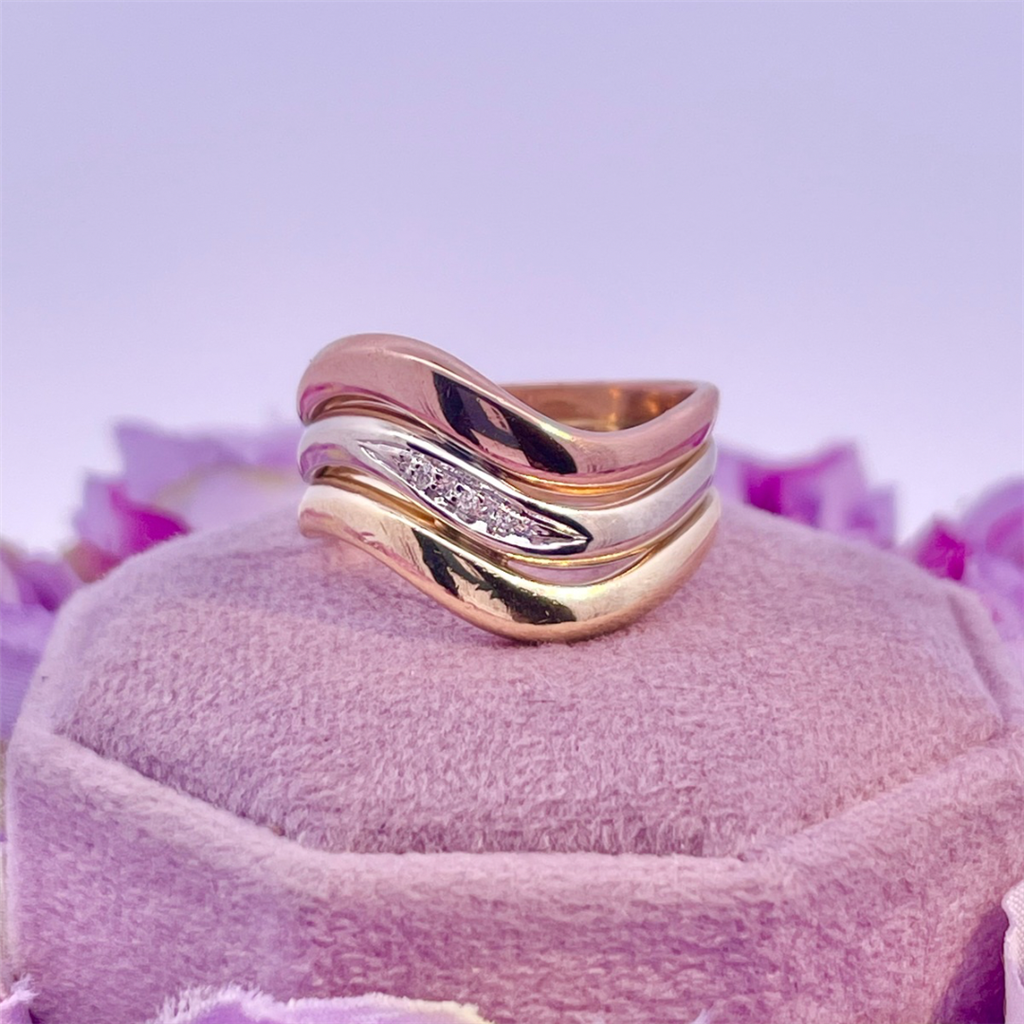 Estate- Tri Color Gold Tripple Band Diamond Ring