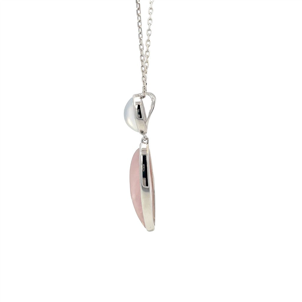 Sterling Silver Chalcedony Agate and Star Rose Quartz Necklace