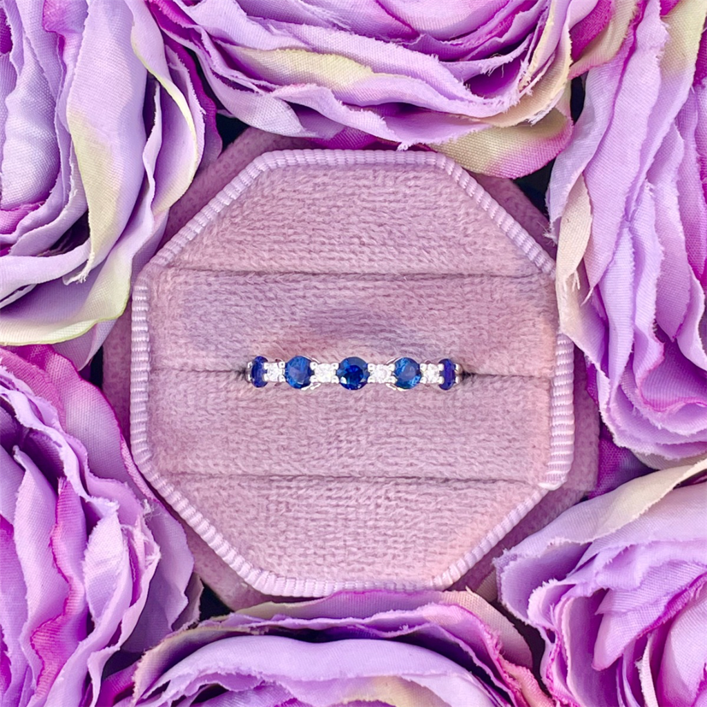 14K White Gold Blue Sapphire and Diamond Ring