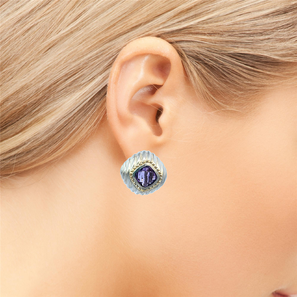 Estate-Sterling silver and amethyst earrings