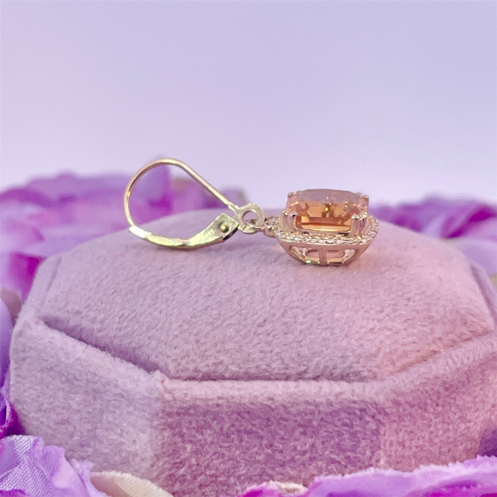 14K Yellow Gold Citrine and Diamond Earrings