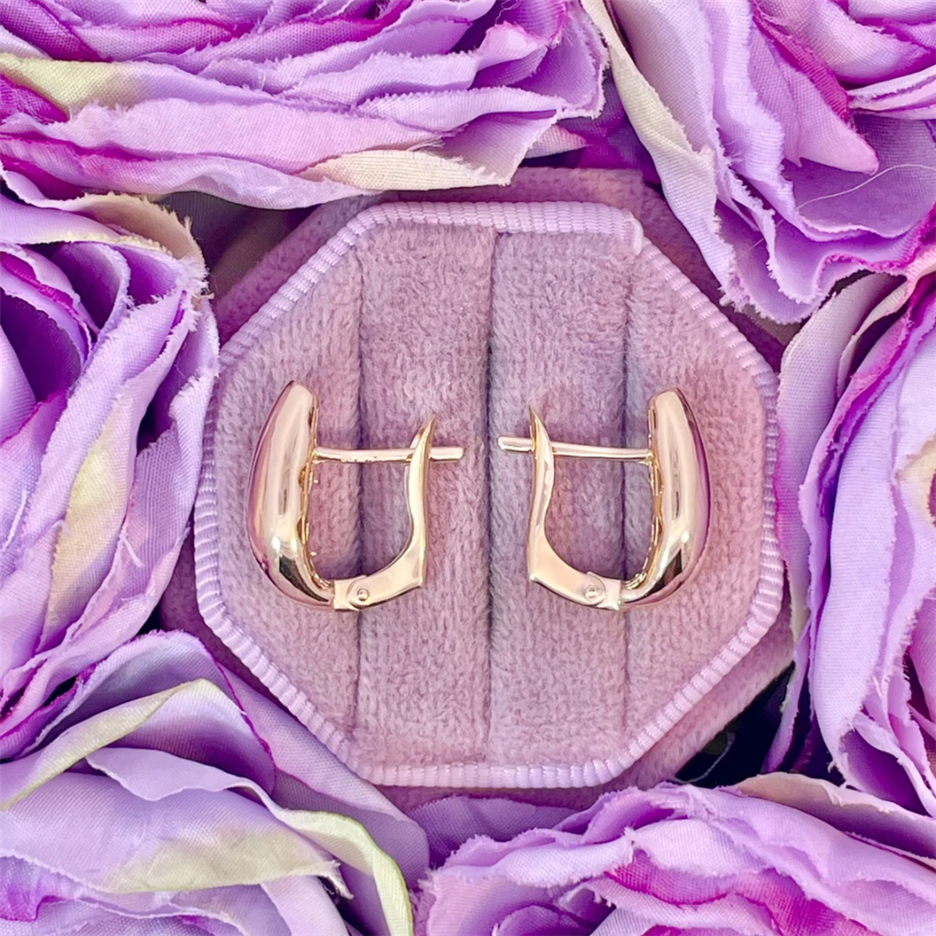 14K Yellow Gold Omega Back Puffy Huggie Earrings