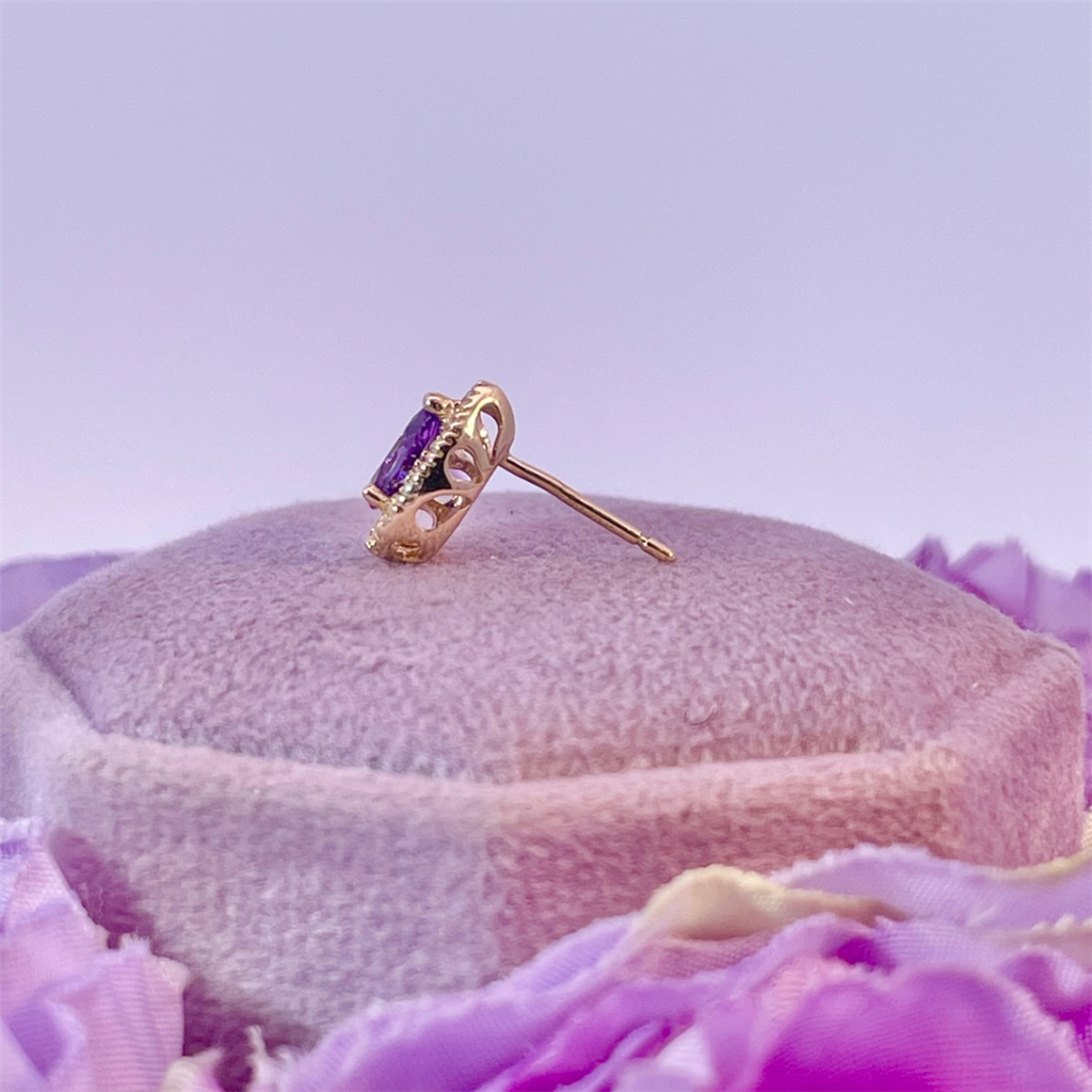 10K Yellow Gold Amethyst and Diamond Earrings