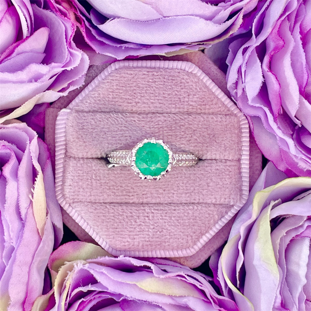 14K White Gold Emerald and Diamond Ring