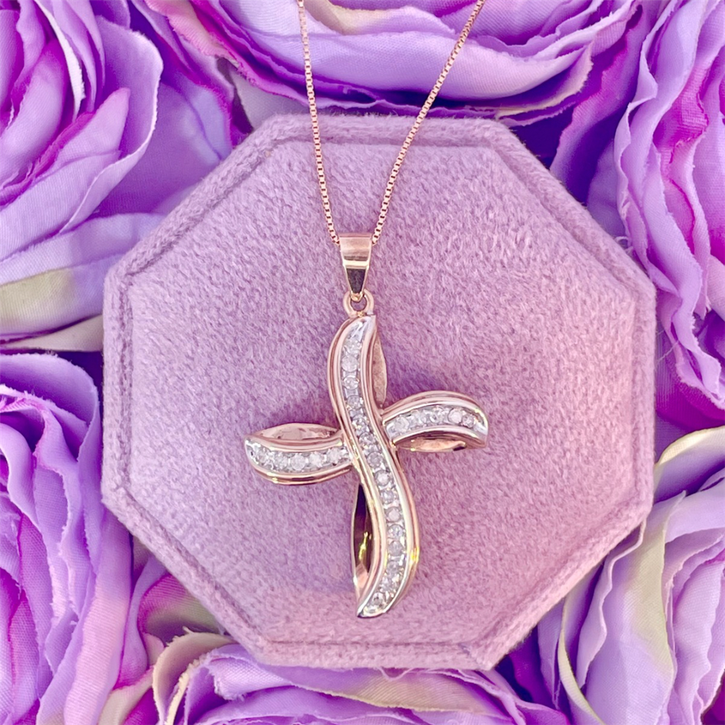 Estate- 10K Yellow Gold and Diamond Cross Necklace