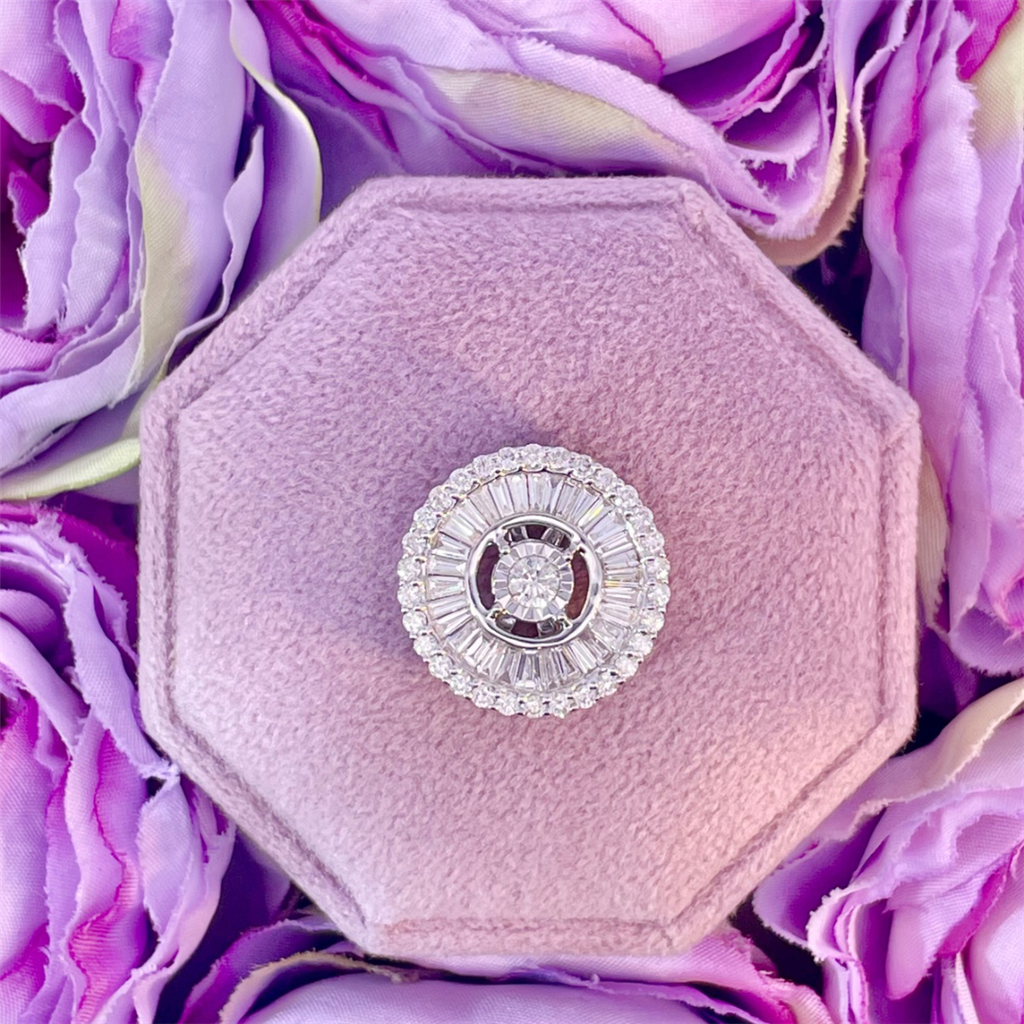 14K White Gold Diamond Halo Slide Pendant