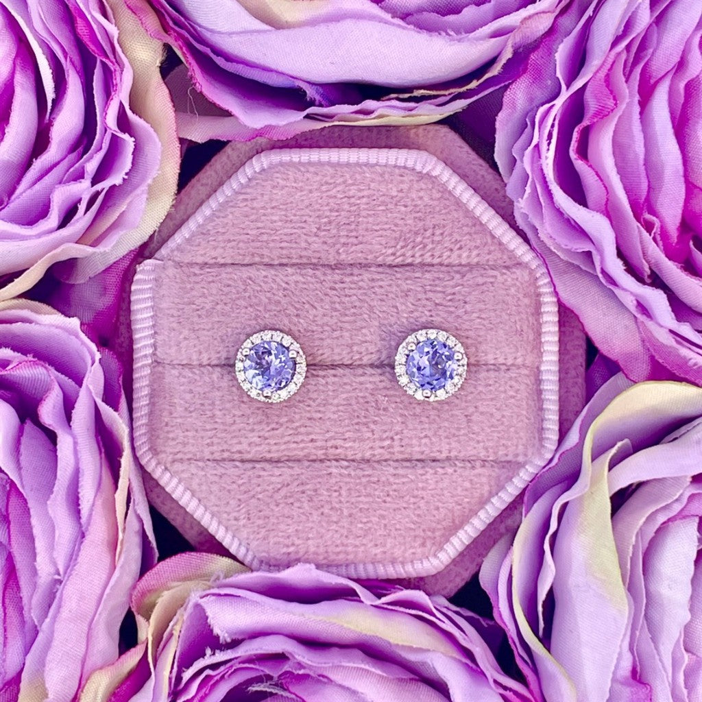 14K WG Tanzanite and diamond halo earrings