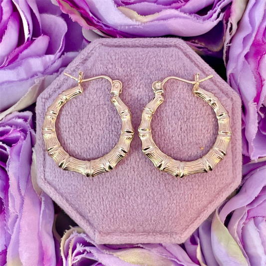 Estate-14K Yellow Gold Bamboo Hoop Earrings