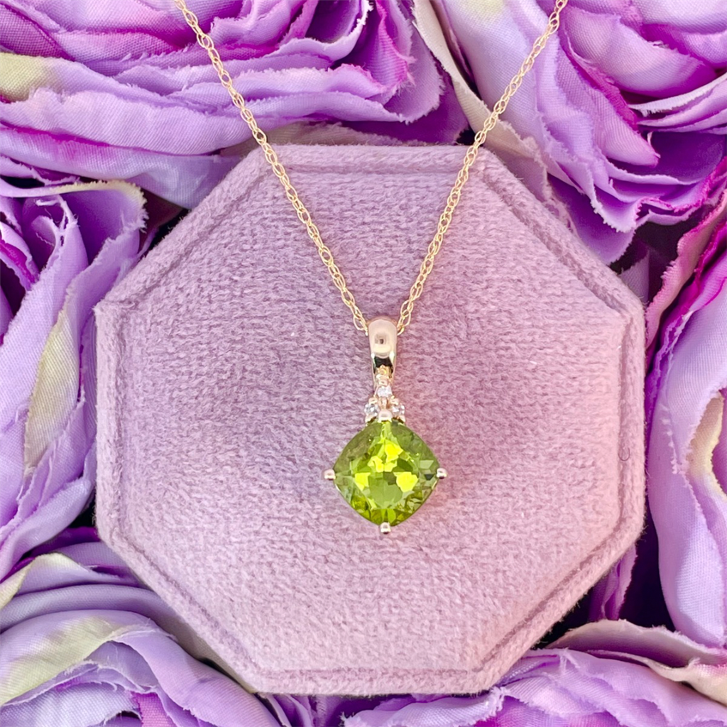 14K Yellow Gold Peridot and Diamond Pendant