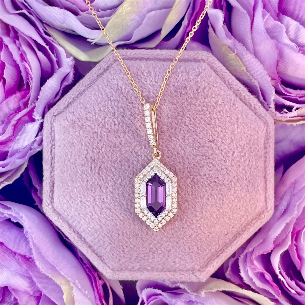 14K Yellow Gold Amethyst and Diamond Pendant