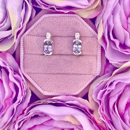 Estate- 14K White Gold Light Blue Sapphire and Diamond Earrings