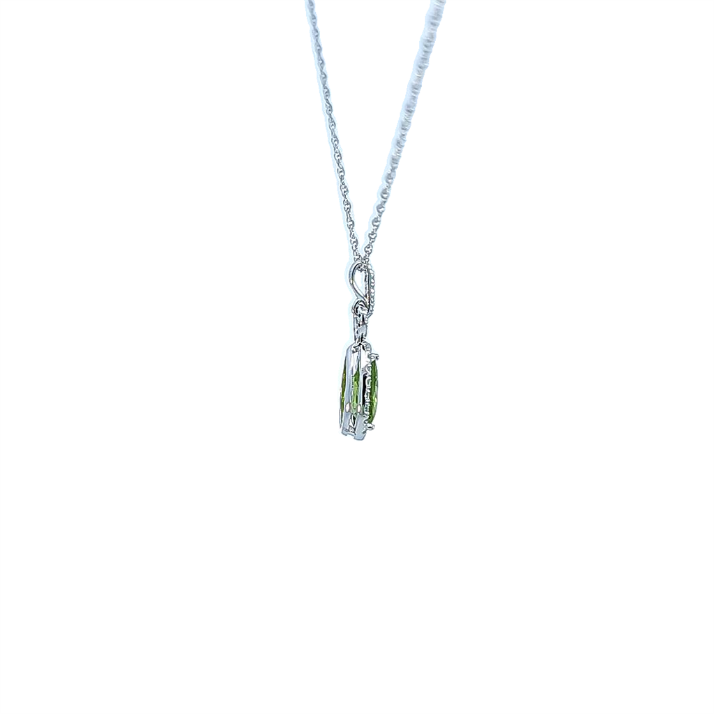 14K White Gold, Peridot And Diamond Necklace