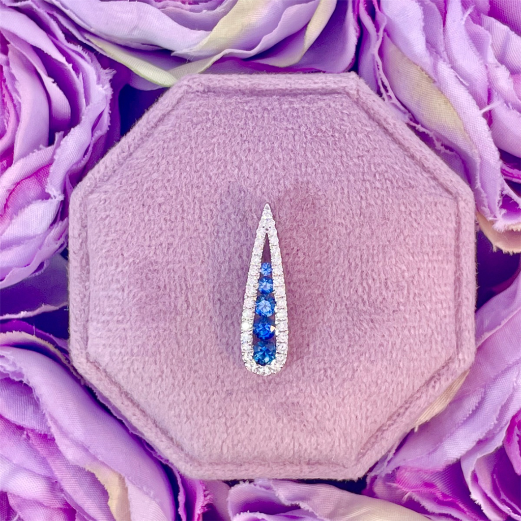 14K White Gold Blue Sapphire and Diamond Pendant