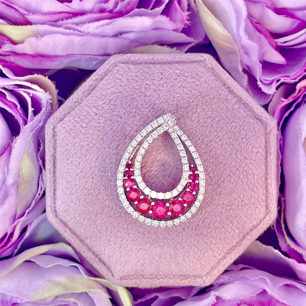 14K White Gold Ruby and Diamond Pendant