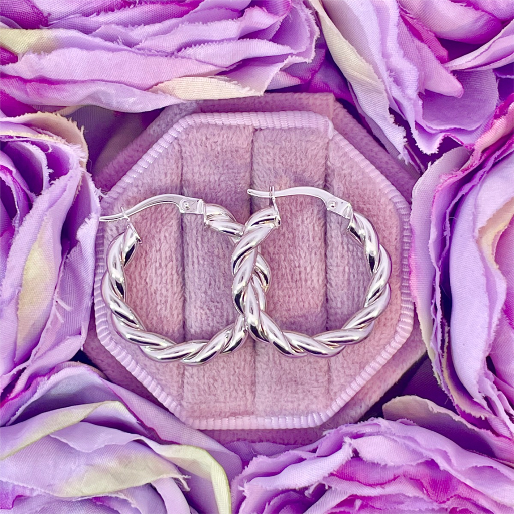 14K White Gold Double Twist Hoop Earring