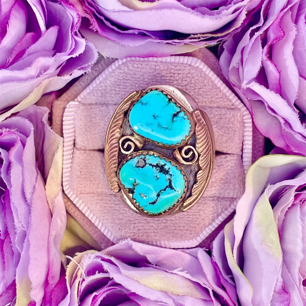 Estate-Sterling Silver, Copper and Turquoise Ring