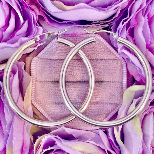 Estate-Sterling Silver Polished Hoop Earrings