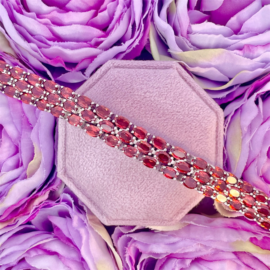 Sterling Silver and Oval Garnet Bracelet