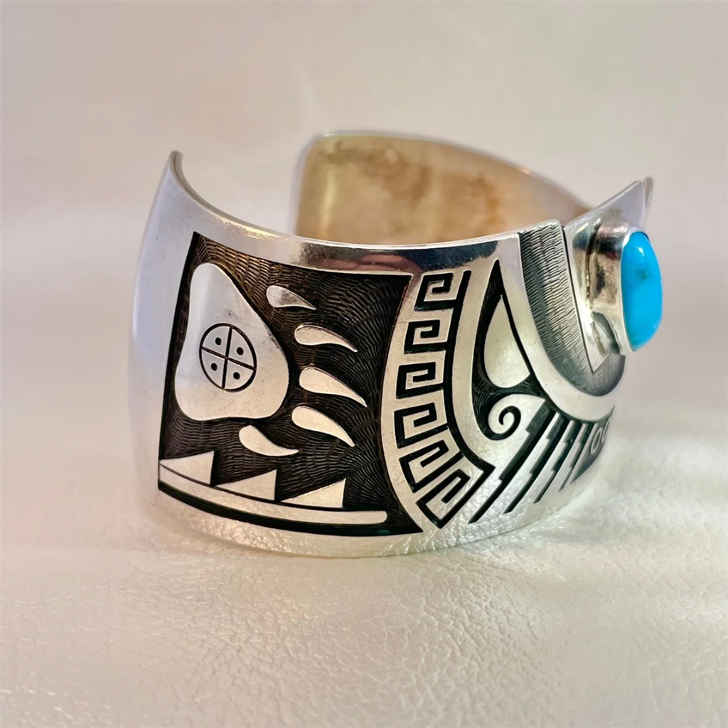Estate- Sterling Silver Turquoise Native Cuff