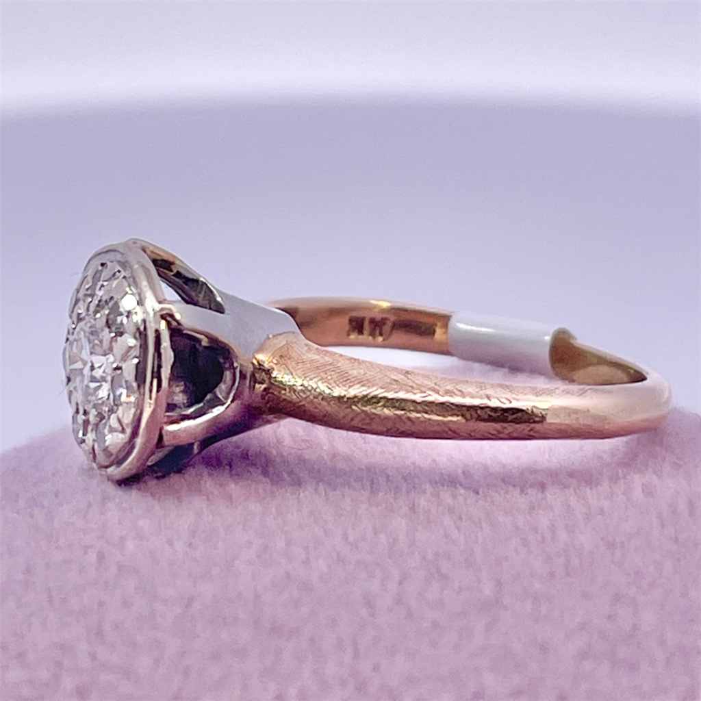 Estate-14K Yellow Gold Brushed Diamond Cluster Ring