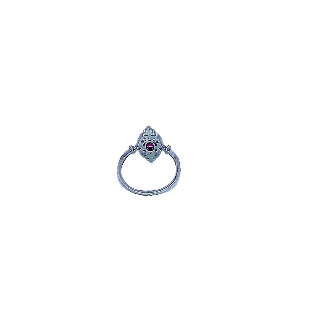 14K White Gold Filigree Ruby and Diamond Ring