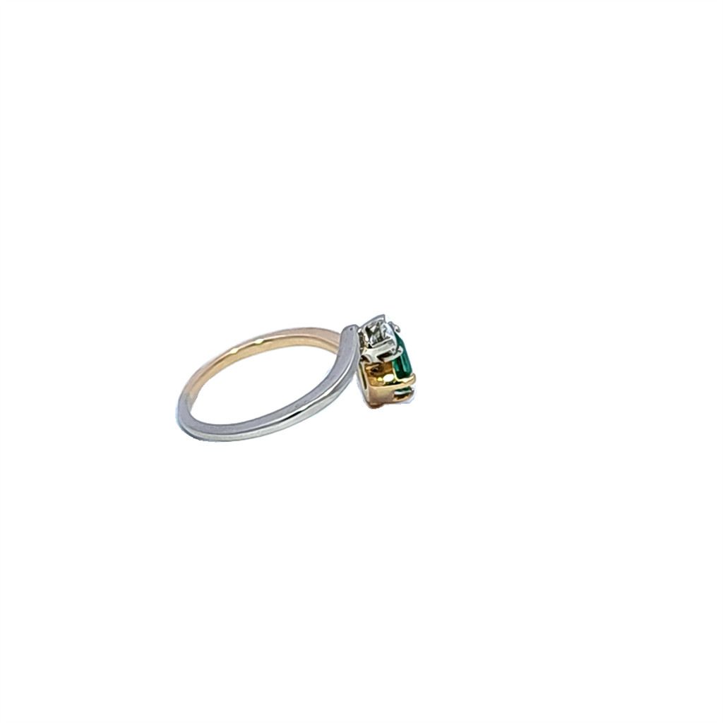 Estate-14K Two Tone Emerald and Diamond Ring