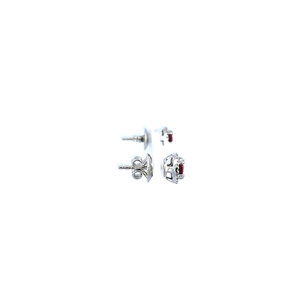 14K White Gold Ruby and Diamond Halo Earrings