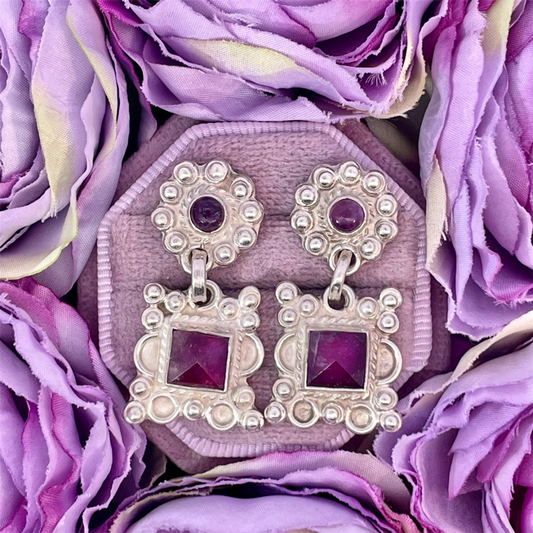 Estate- Sterling Silver and Amethyst earrings