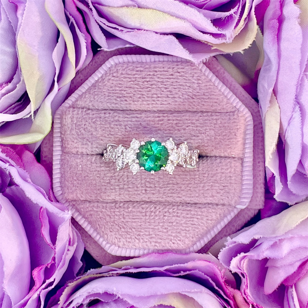 14K White Gold Green Tourmaline and Diamond Ring