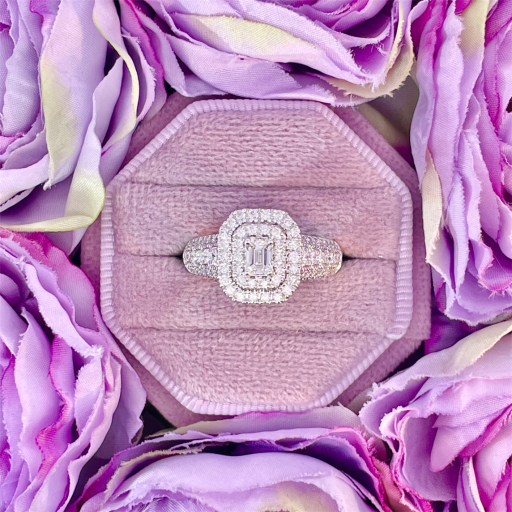 14K White Gold Emerald Cut Natural Diamond Engagement Ring