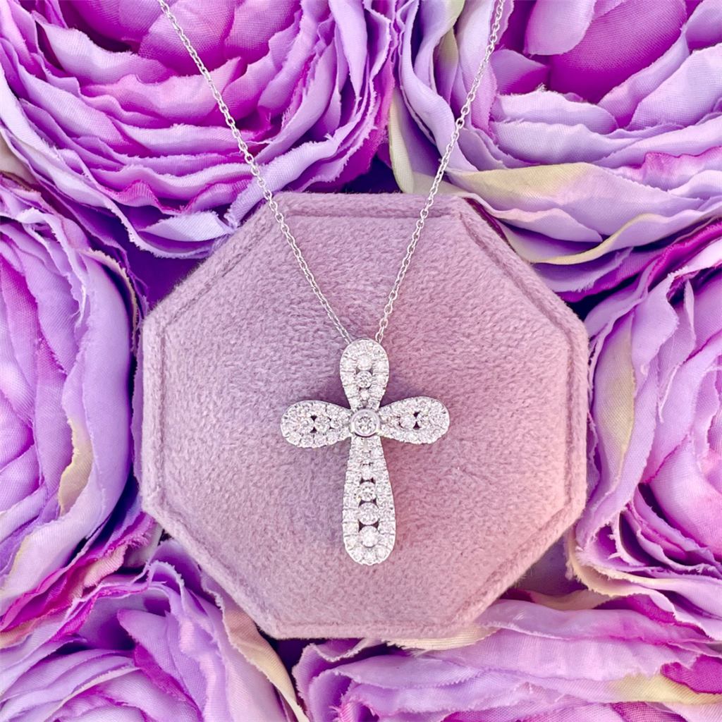 14K White Gold Diamond Cross Pendant