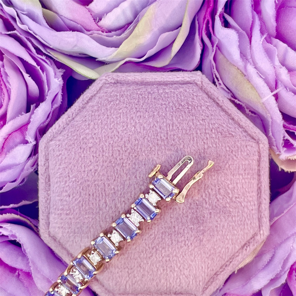 14K Yellow Gold Tanzanite and Diamond Tennis Bracelet