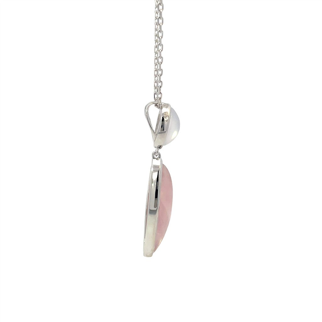Sterling Silver Chalcedony Agate and Star Rose Quartz Necklace