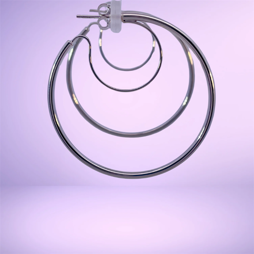 14K White Gold Large Hoop Earrings With Security Wire