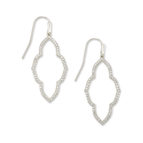 Abbie Silver Small Open Frame Earrings in White Crystal