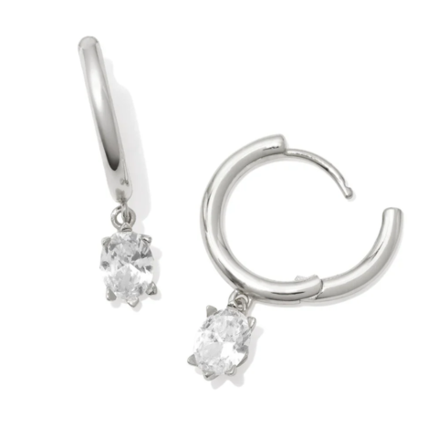 Cailin Silver Huggie Earrings in White CZ