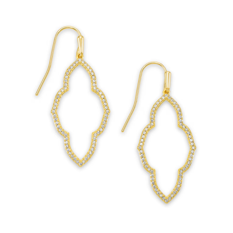 Abbie Gold Small Open Frame Earrings in White Crystal