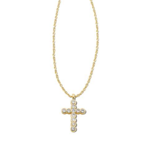 Cross Gold Pendant Necklace in White CZ