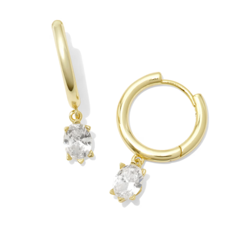 Cailin Gold Crystal Huggie Earrings in White CZ