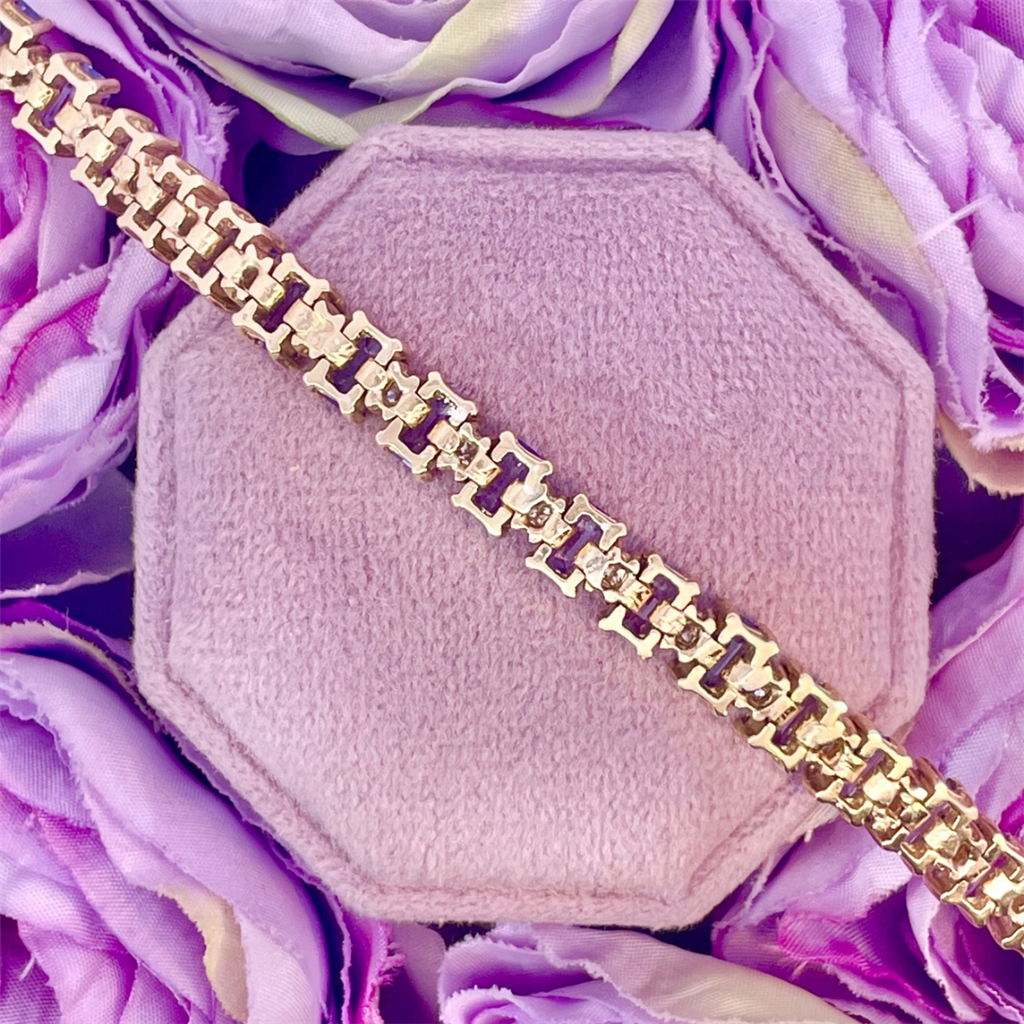 14K Yellow Gold Tanzanite and Diamond Tennis Bracelet