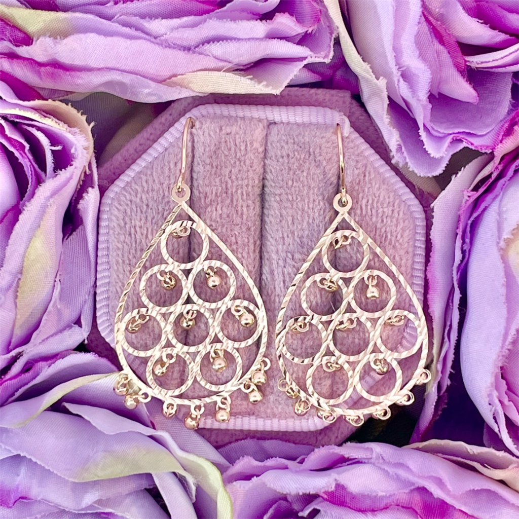 14K Yellow Gold Diamond Cut Bead Dangle Earrings