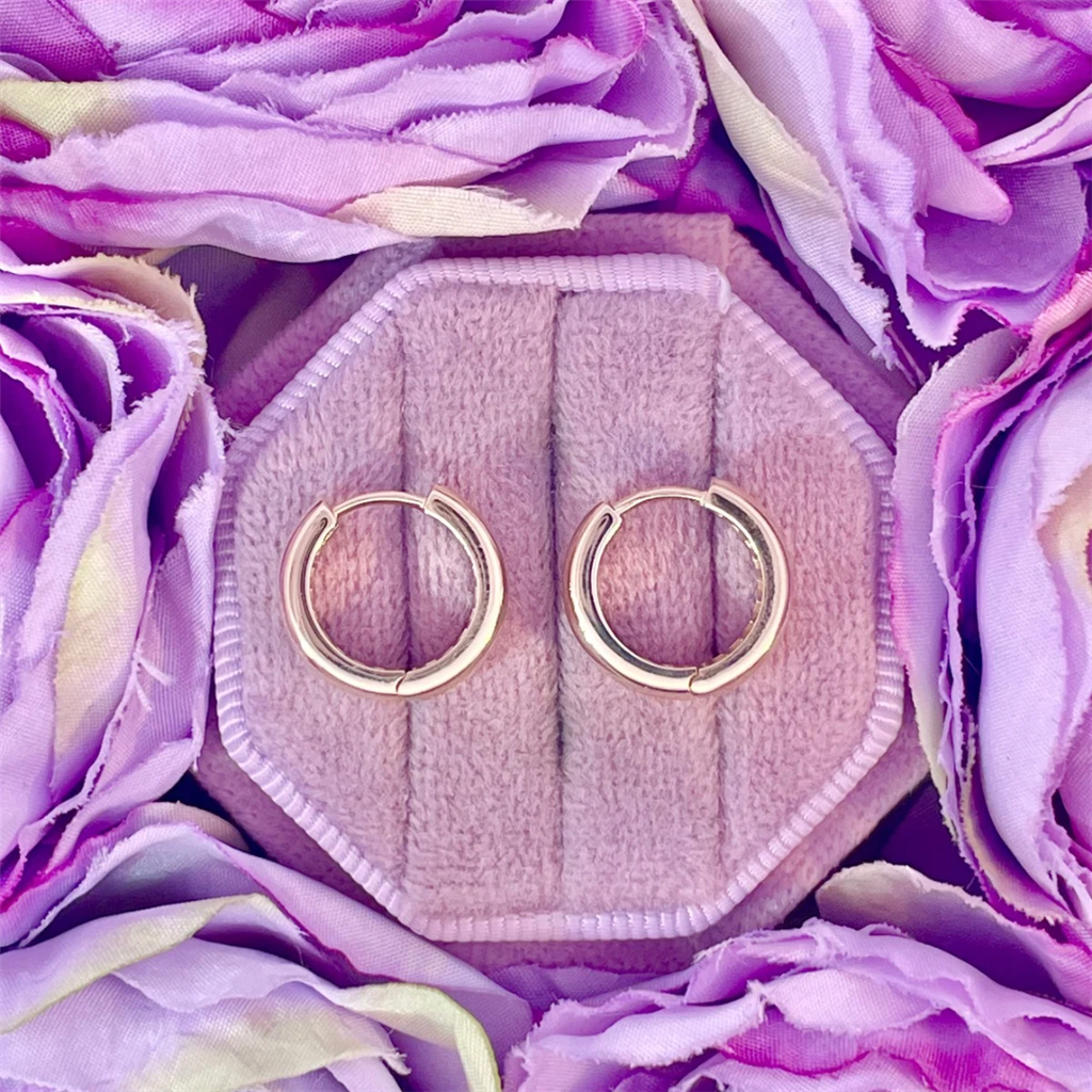 14K Yellow Gold High Polished Huggie Hoops