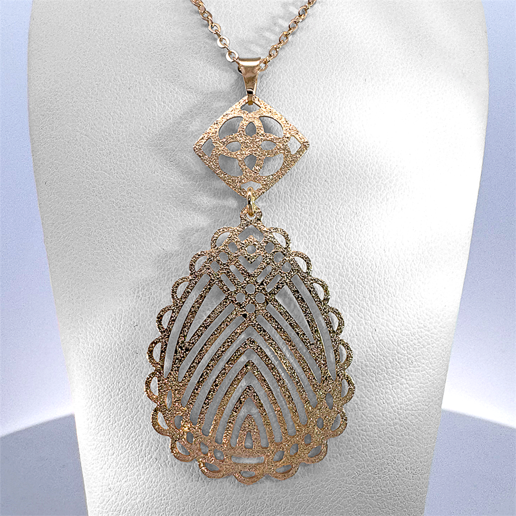 18K Yellow Gold Filled Square Swirl with Lined Drop Textured Pendant